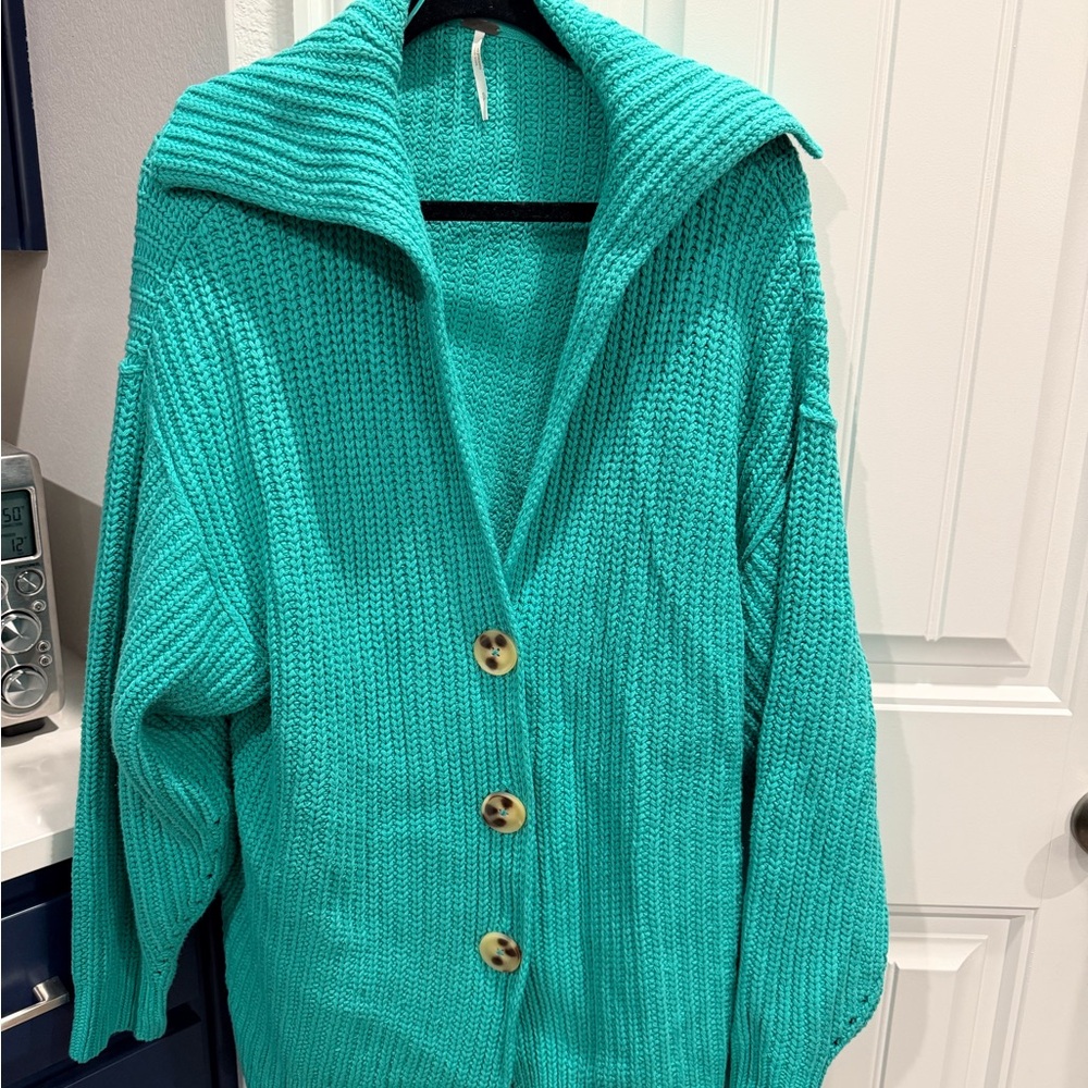 Free People Turquoise Button-Up Cardigan